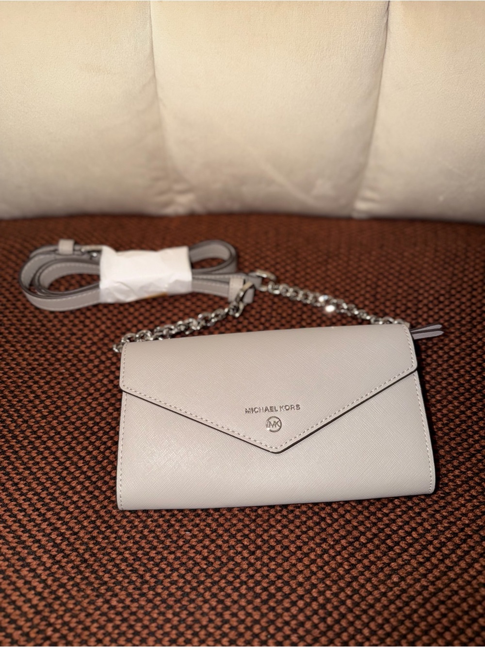 Michael Kors Pale Gray Saffiano Envelope Crossbody Wallet
